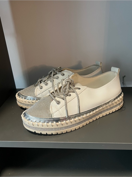 Shoes - ☀️ Women’s Bling-Encrusted White and Silver Athletic Sneakers